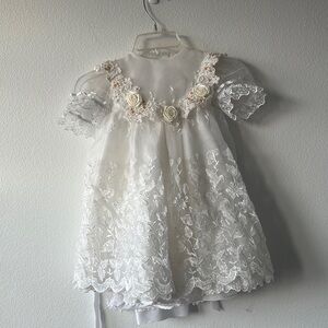 Christening Gown Beaded  Lace Elegant White Lace toddler Dress